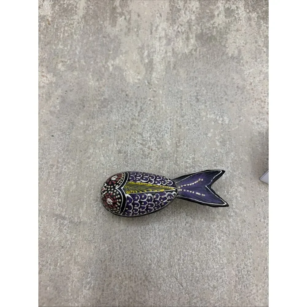 2” Lacquered Wooden Fish Trinket Box Multicolored
